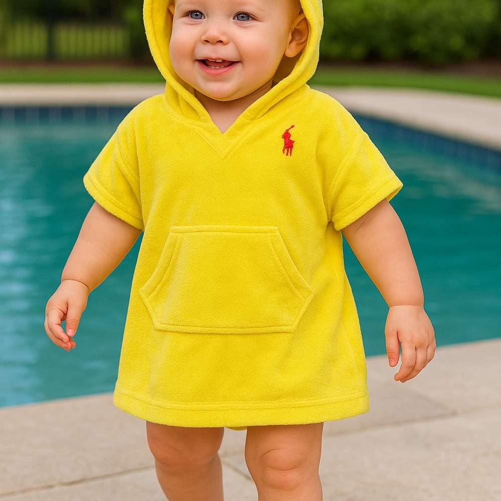 Ralph Lauren Baby Yellow Terry Cloth Swim Cover-Up Hoodie – Size 12M